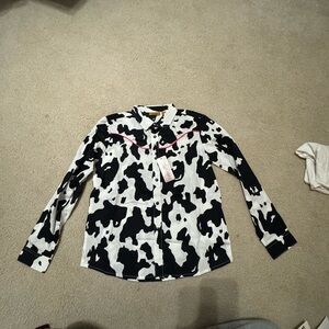 Cow Print Button-Up Shirt